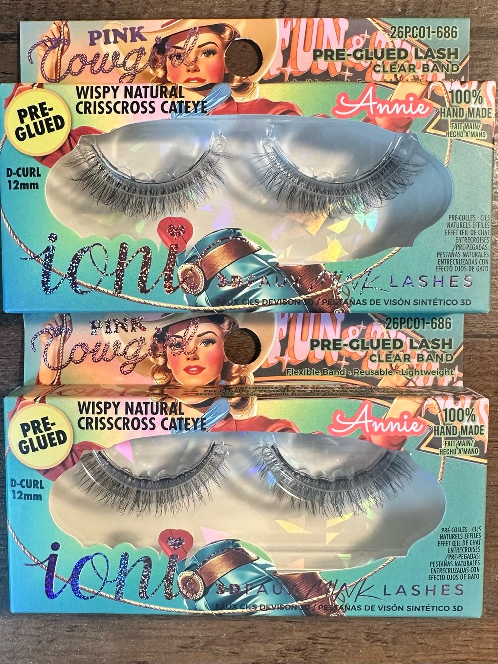 Ioni Pink Cowgirl 3D Faux Mink Lashes ~Wispy Natural Crisscross Cateye~ 2 Sets